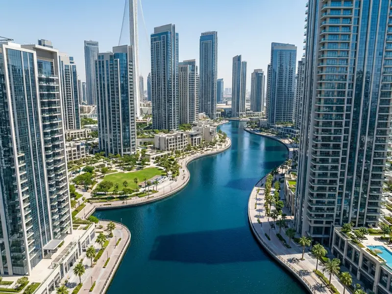 Aerial view of Dubai Marina waterfront development