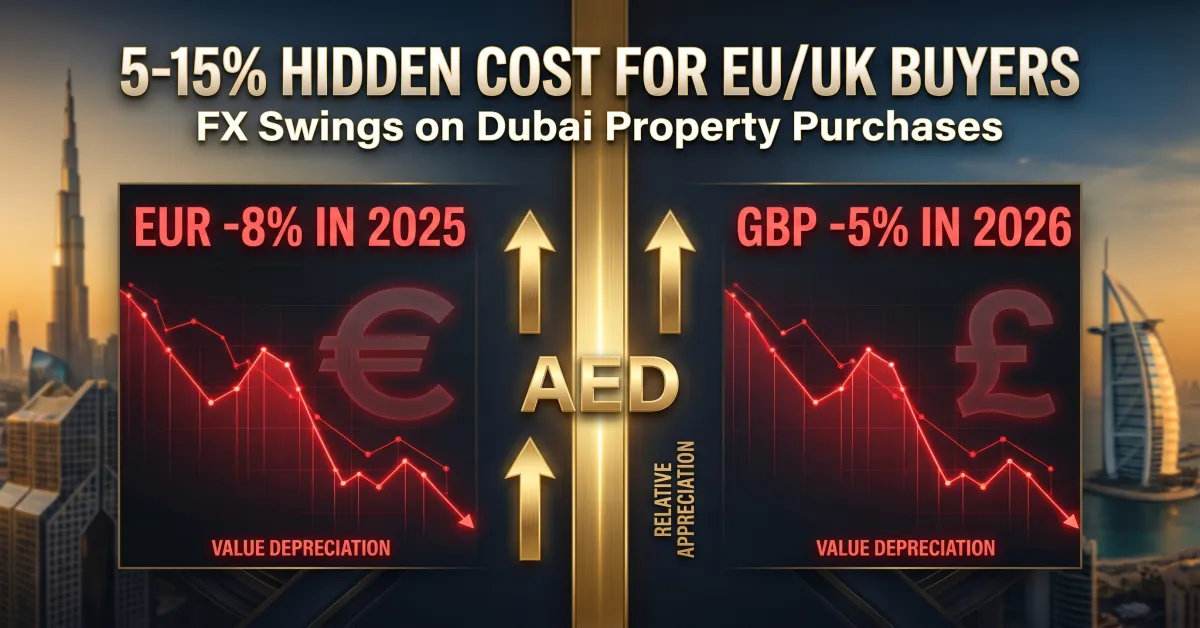 GBP and EUR swings vs AED foreign buyer impact 2026