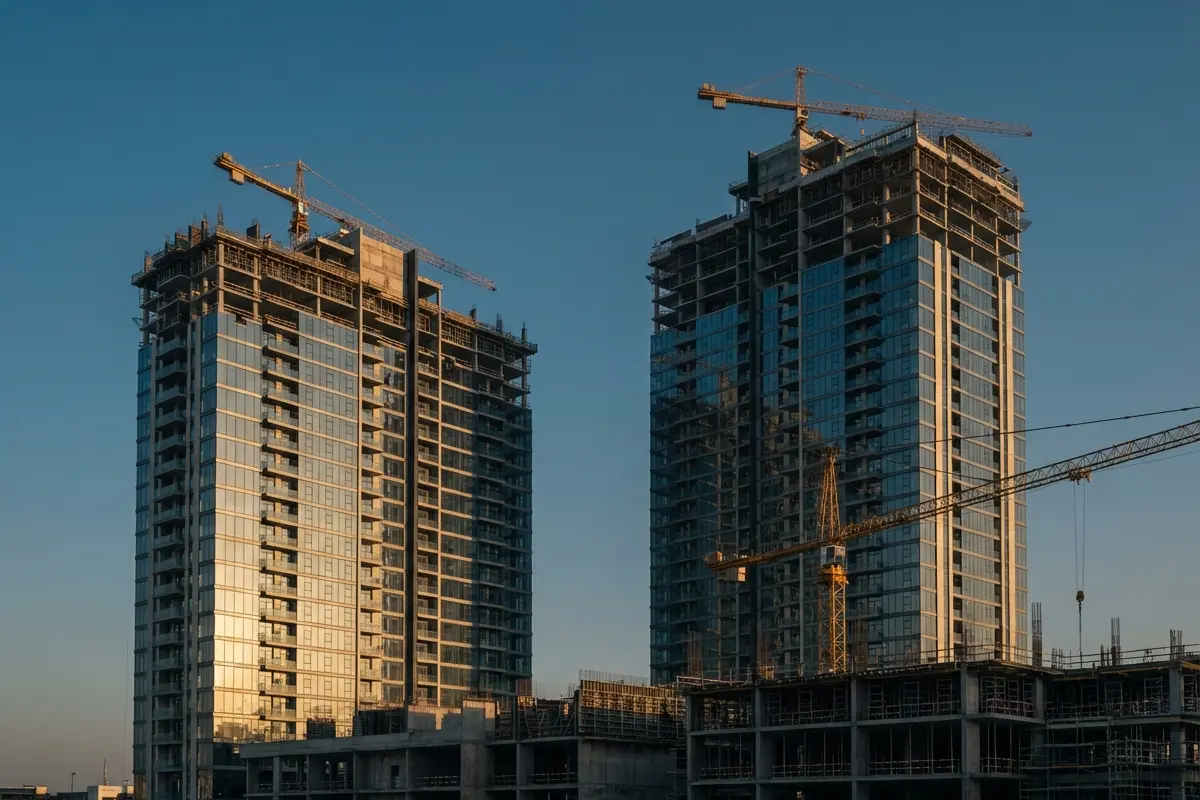 Off-plan property development in Dubai with modern towers under construction