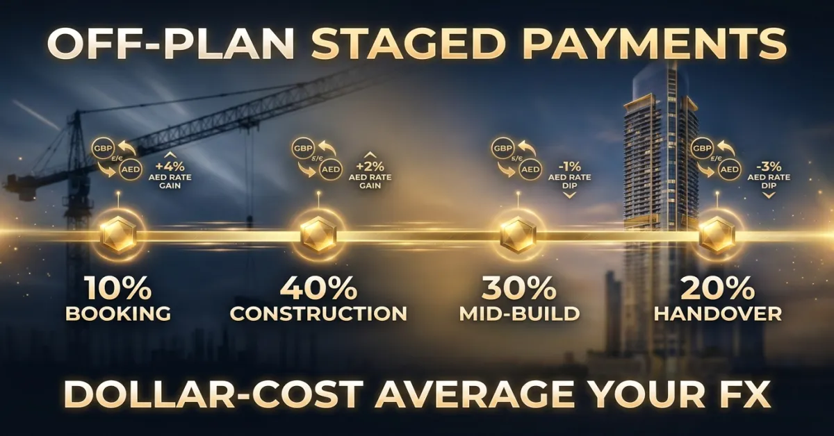 Off-plan staged payment currency hedging timeline Dubai