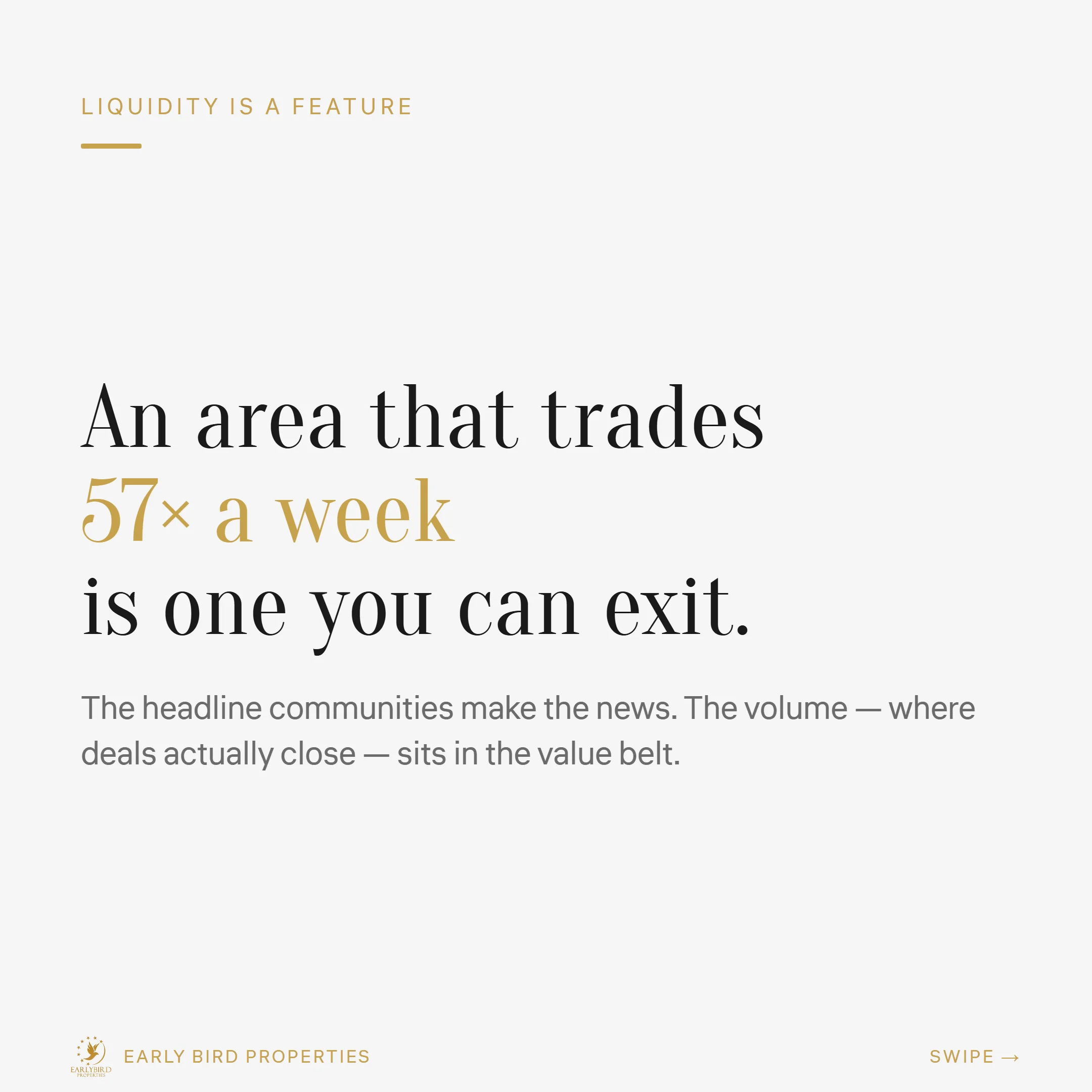 Dubai villa liquidity — an area trading 57 times a week is one you can exit